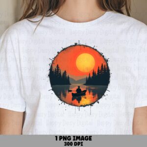 Canoe Badge, Sunset Circle Silhouette PNG | Transparent 300 DPI, Sublimation, For POD Sellers, Small Business Art