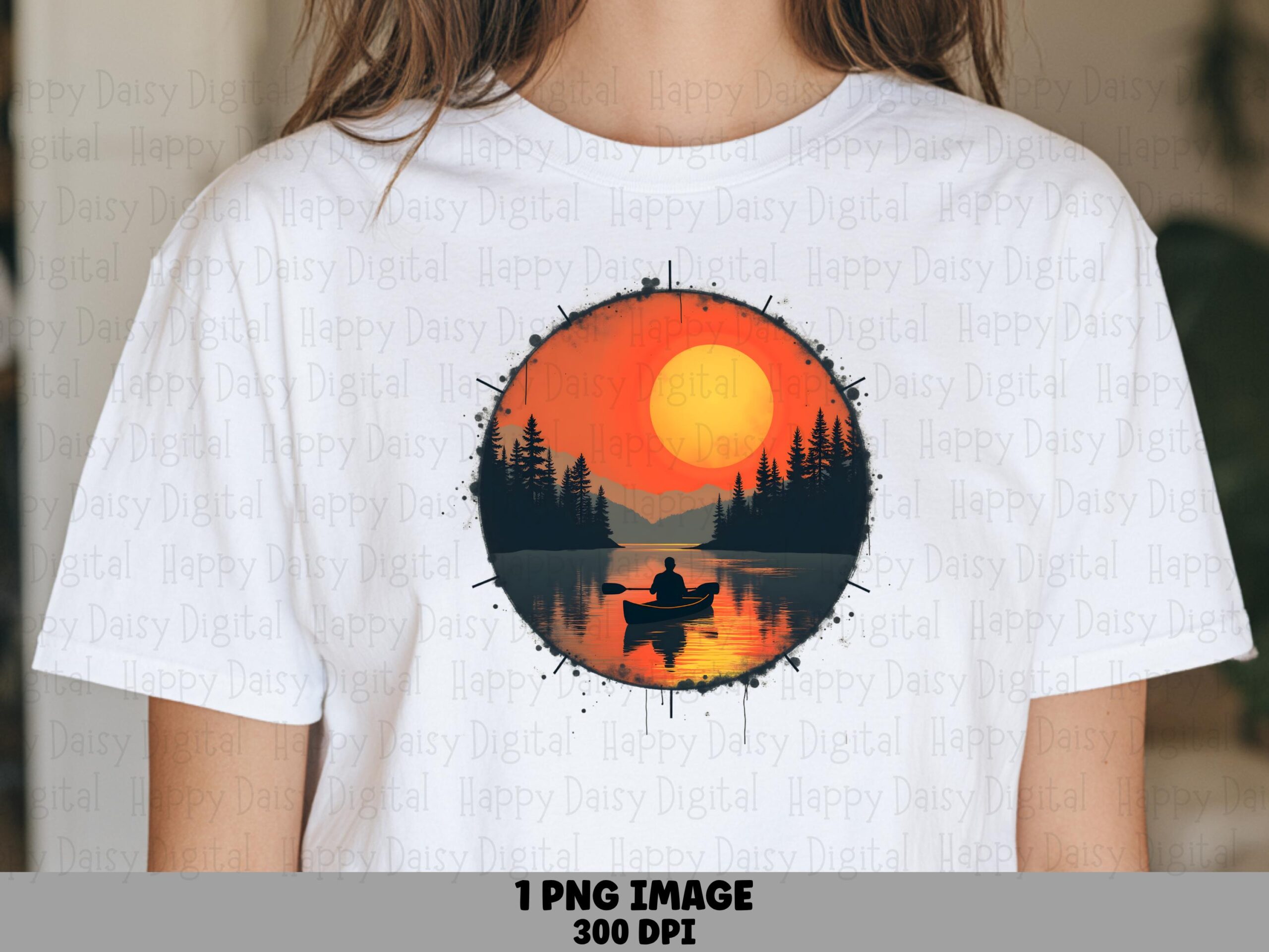Canoe Badge, Sunset Circle Silhouette PNG | Transparent 300 DPI, Sublimation, For POD Sellers, Small Business Art