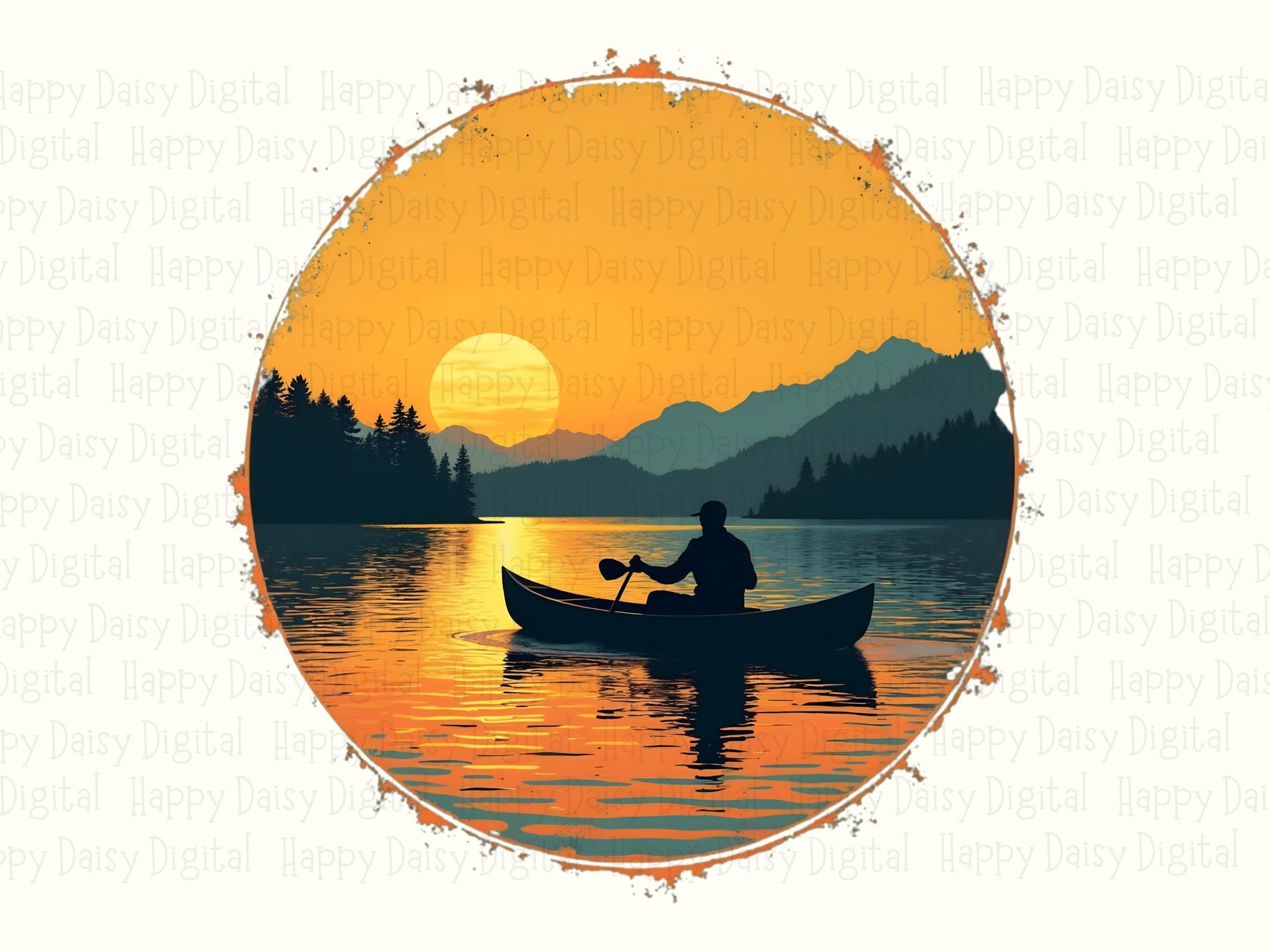 Canoe Circle, Sunset Badge PNG, Paddle Scene, Emblem | Transparent Sublimation Graphic | Commercial License, 300 DPI - Image 2