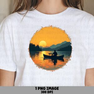 Canoe Circle, Sunset Badge PNG, Paddle Scene, Emblem | Transparent Sublimation Graphic | Commercial License, 300 DPI