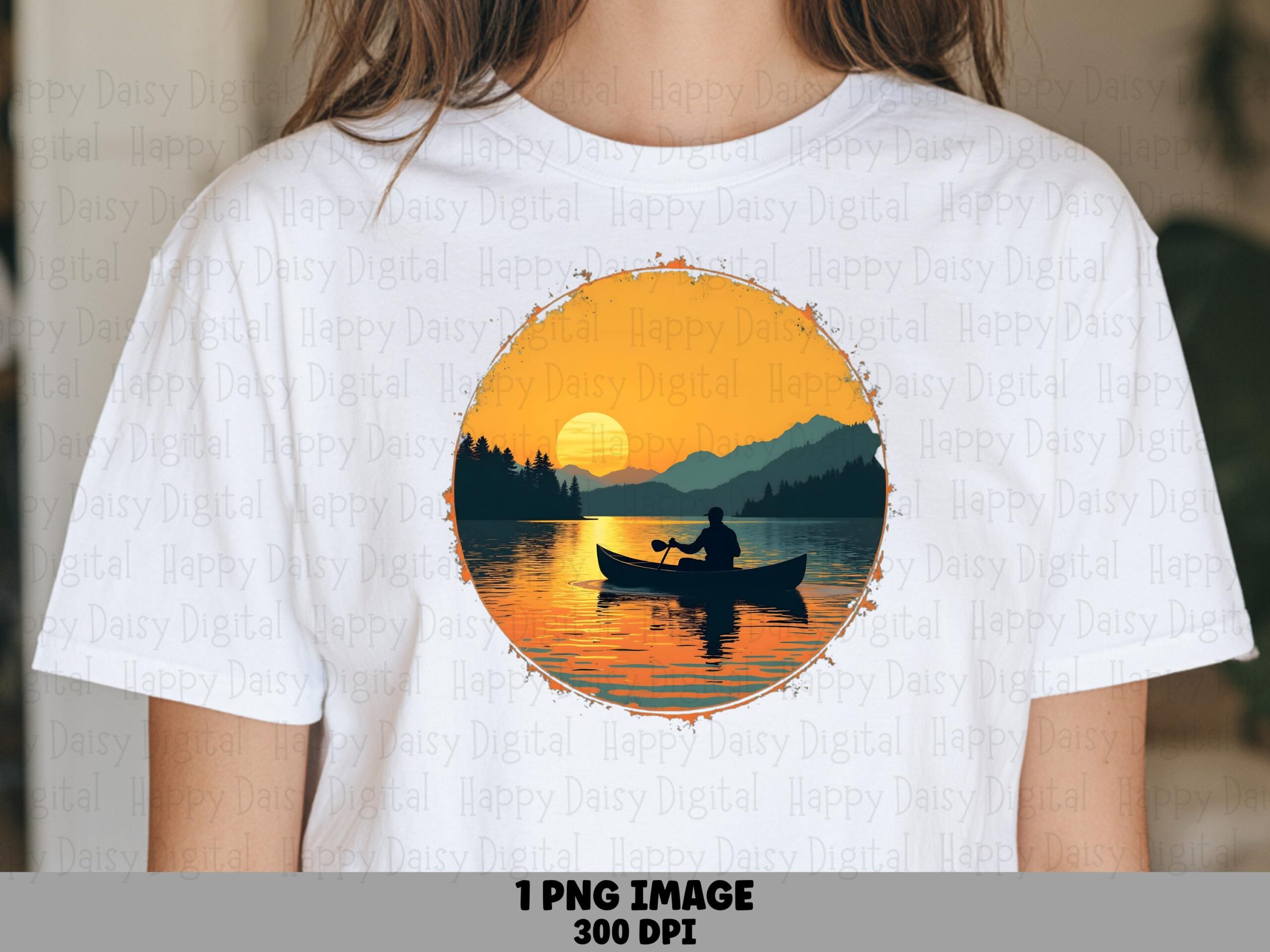 Canoe Circle, Sunset Badge PNG, Paddle Scene, Emblem | Transparent Sublimation Graphic | Commercial License, 300 DPI