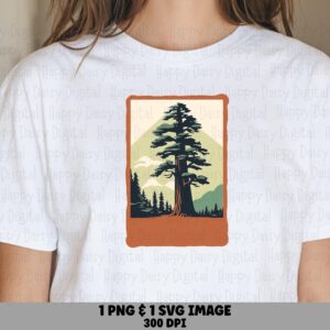 Redwood Postcard, Vintage Forest Illustration PNG SVG | Sublimation Graphic | 300 DPI, Commercial Use