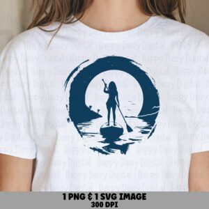 Paddleboard Moon, Moonlit Silhouette Clipart, Paddler Graphic | PNG, SVG Files - 300 DPI, Commercial Use Included