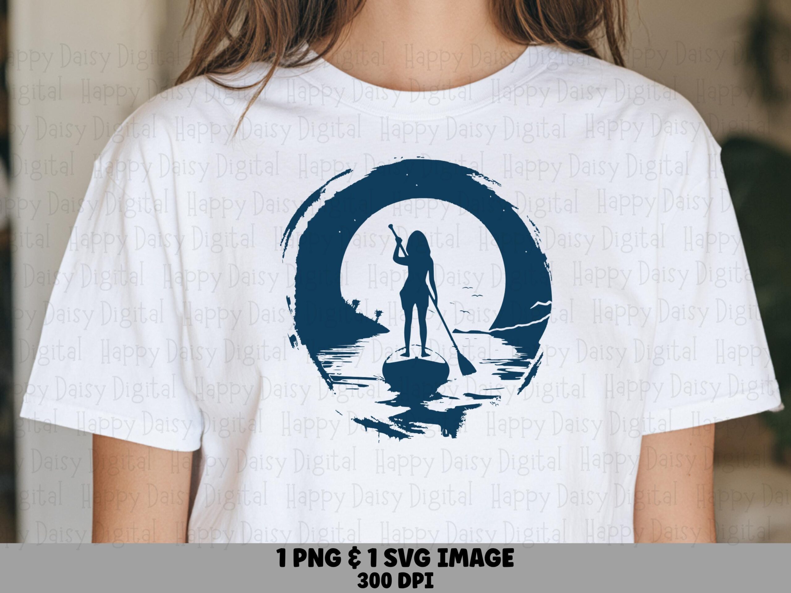 Paddleboard Moon, Moonlit Silhouette Clipart, Paddler Graphic | PNG, SVG Files - 300 DPI, Commercial Use Included