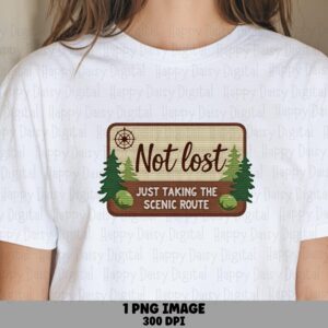 Scenic Route Compass, Rustic Wooden Sign Artwork | PNG Sublimation File, Commercial Use, Print-Ready 300 DPI