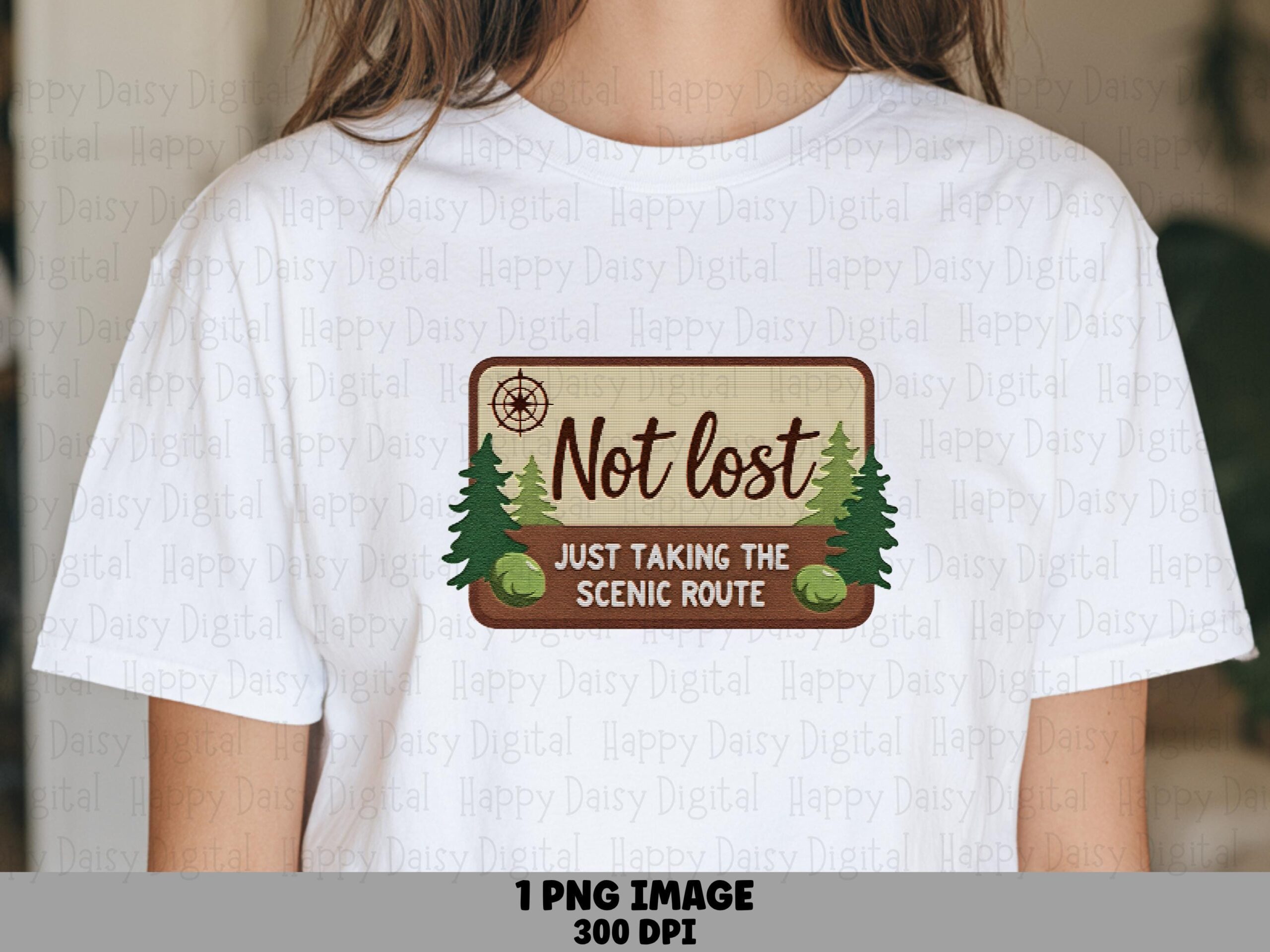 Scenic Route Compass, Rustic Wooden Sign Artwork | PNG Sublimation File, Commercial Use, Print-Ready 300 DPI