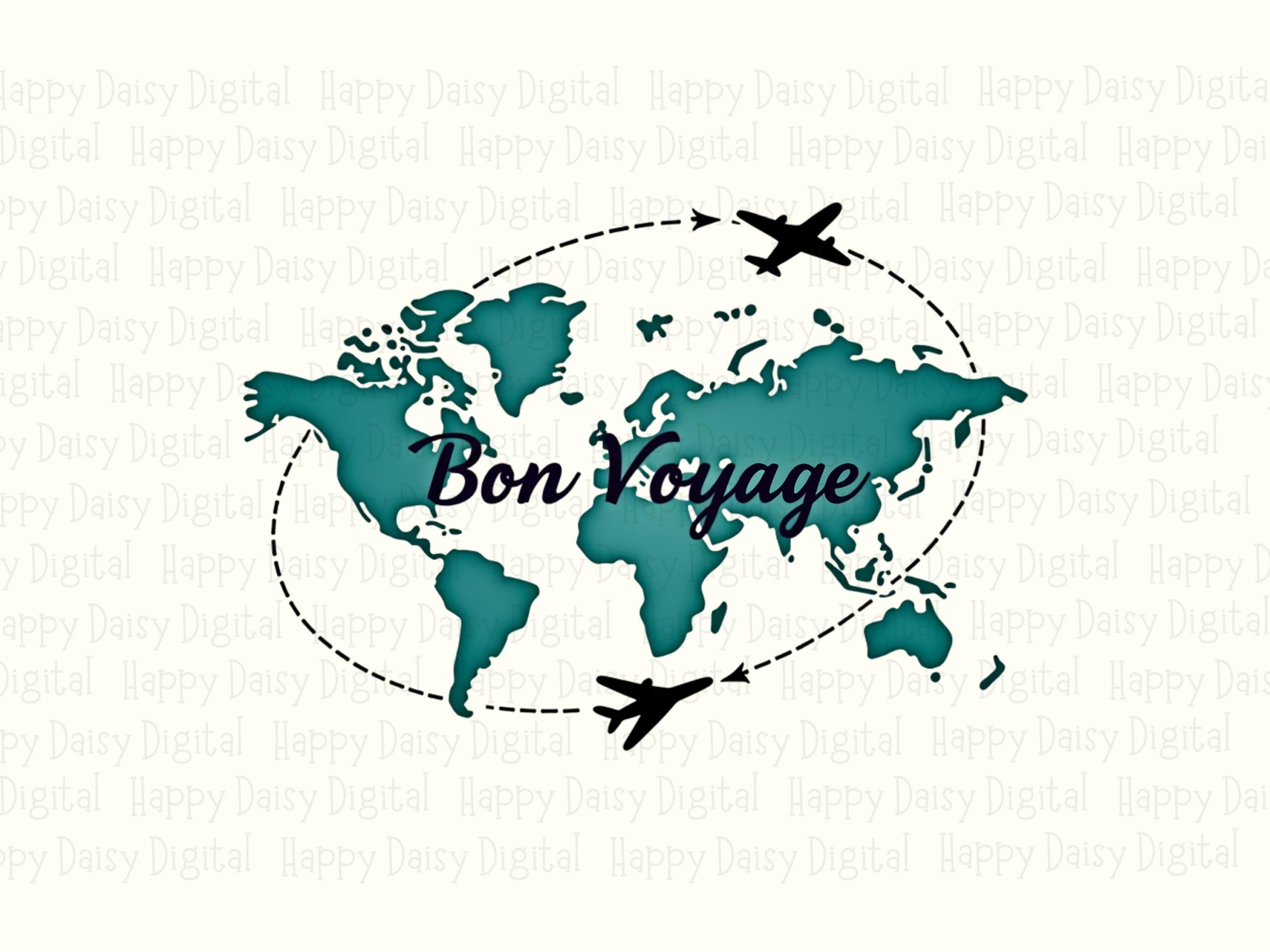 Bon Voyage Design, Teal World Map PNG | Planes Clipart, Sublimation Graphic | Commercial Use, 300 DPI - Image 2