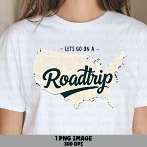 Sublimation PNG, Roadtrip USA Map Silhouette Design | Faux Embroidered Style | 300 DPI, Commercial Use