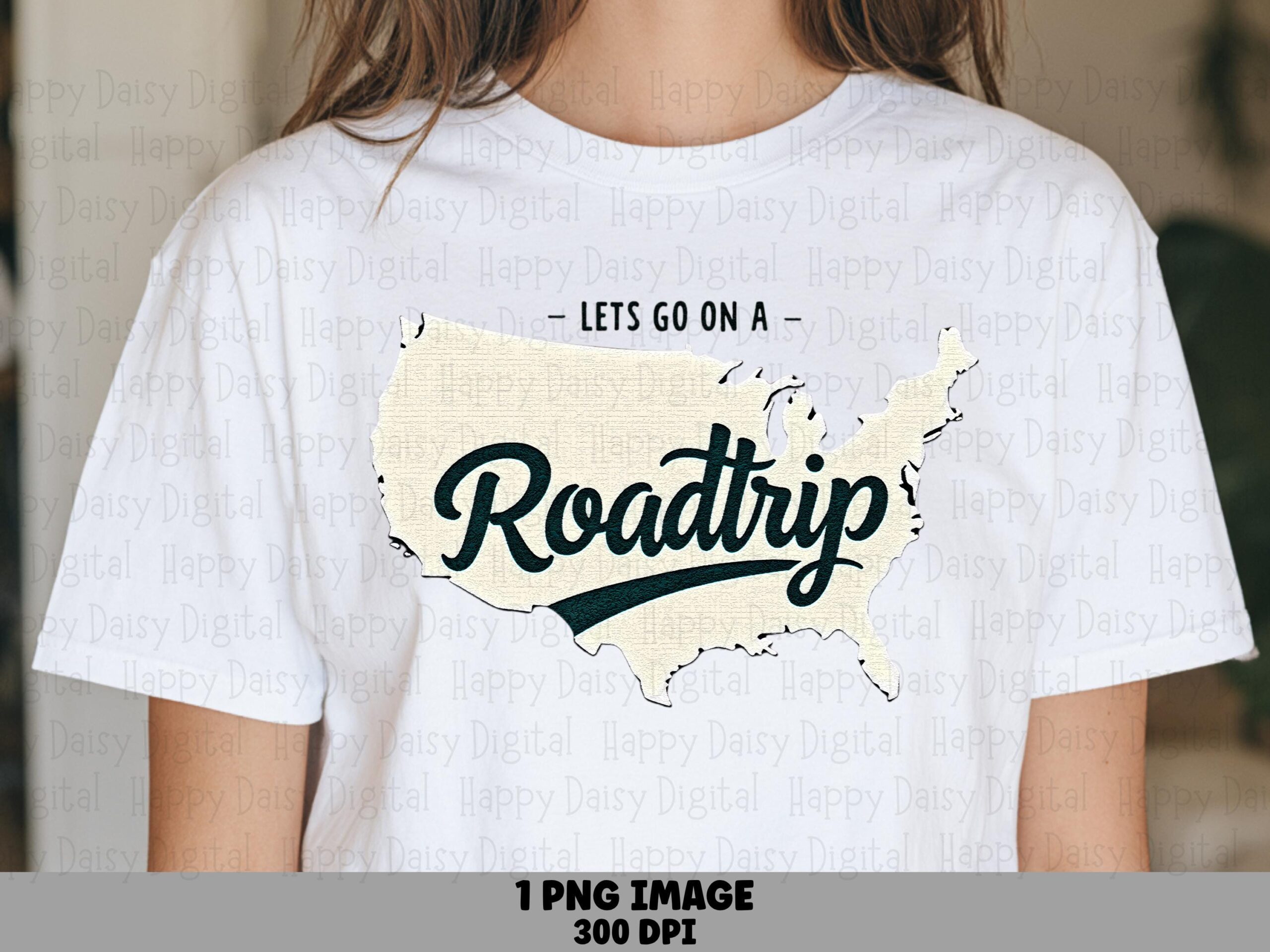 Sublimation PNG, Roadtrip USA Map Silhouette Design | Faux Embroidered Style | 300 DPI, Commercial Use