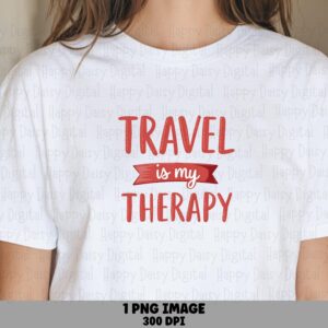 Travel Therapy, Red Hand-Lettered Ribbon PNG | Sublimation Clipart | 300 DPI, Commercial Use