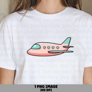Cute Airplane PNG, Pink Mint Heart-Window Clipart, Cartoon Plane For POD, Sublimation | 300 DPI, Commercial Use