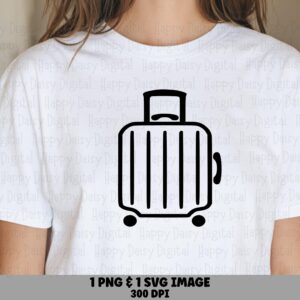 Rolling Suitcase PNG, Minimalist Line Art Icon | SVG File, Commercial License, For POD Sellers - 300 dpi