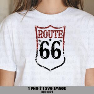 Route 66 Design, Distressed Red And Black Shield Badge | PNG SVG Digital Files | Print-Ready 300 DPI