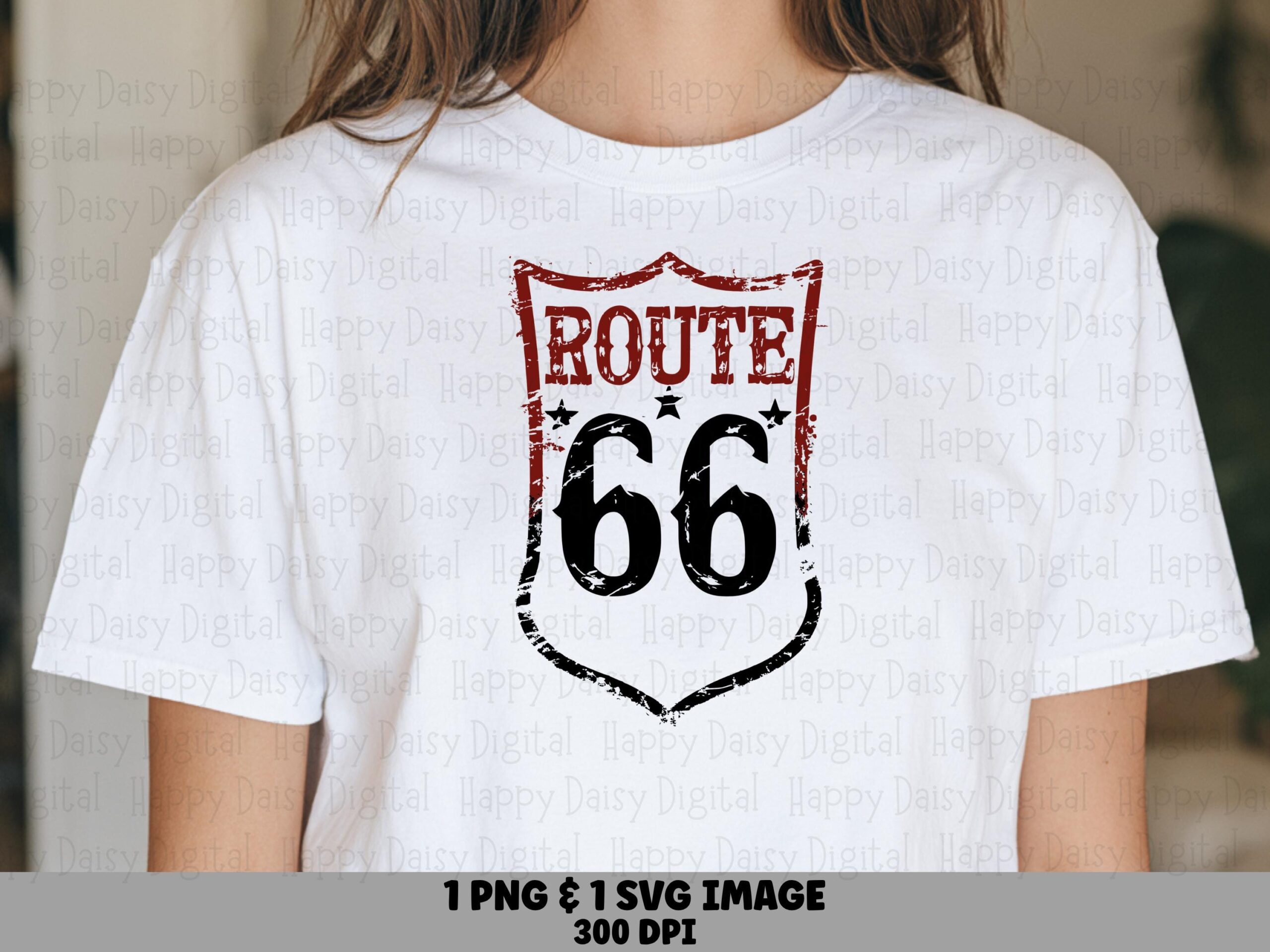 Route 66 Design, Distressed Red And Black Shield Badge | PNG SVG Digital Files | Print-Ready 300 DPI
