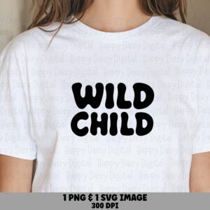 Wild Child SVG, Retro Bold Kids Design, Boho Free Spirit Graphic | PNG Download, Black Rounded Font