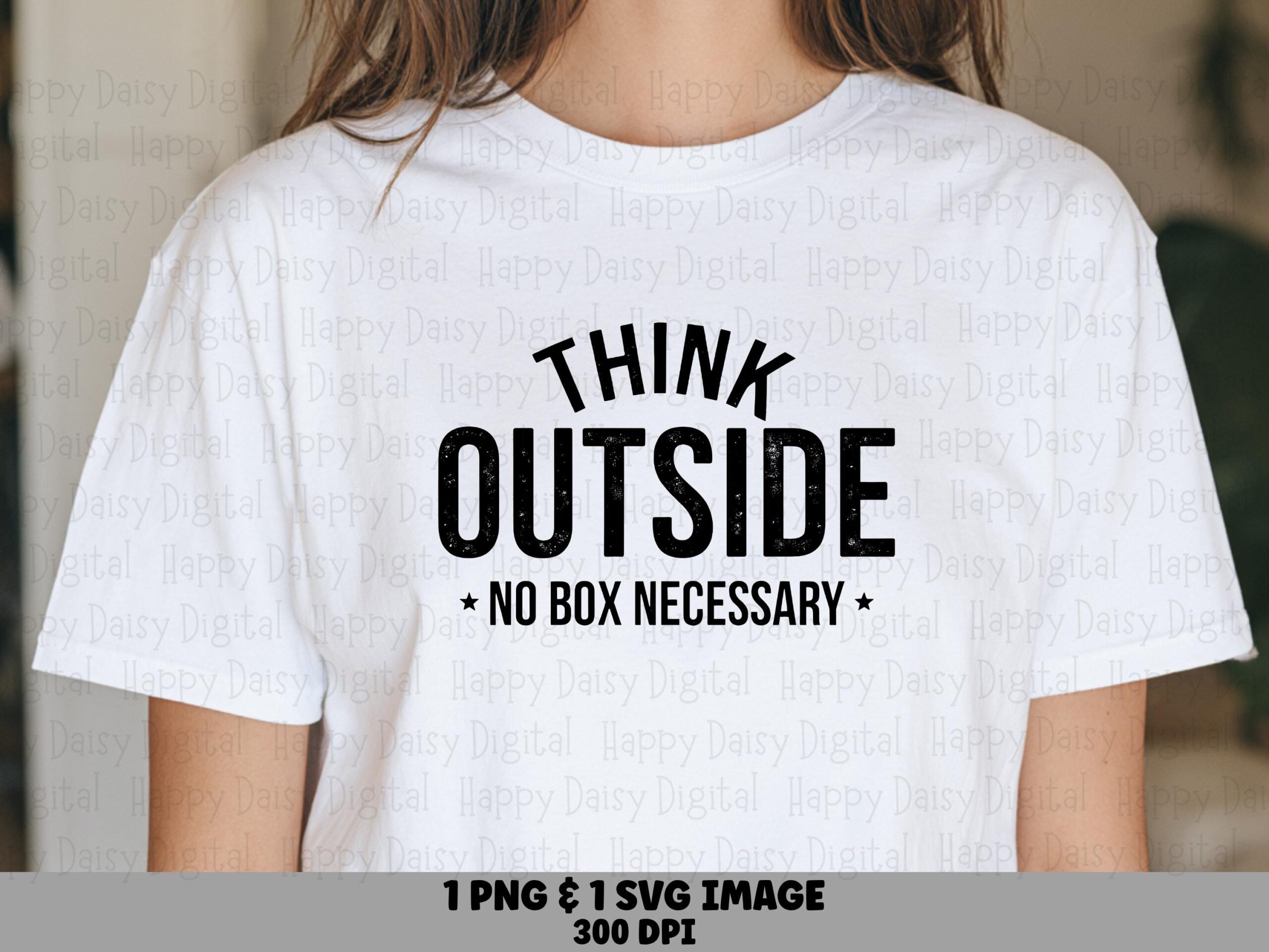 Think Outside SVG, Outdoors Pun | Distressed Black Lettering, Star Accents | PNG File, 300DPI, Commercial