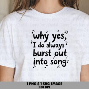 Burst Into Song Singing Svg, Hand-Lettered Music Notes Design, Png Included, 300 Dpi, For Cricut, Silhouette
