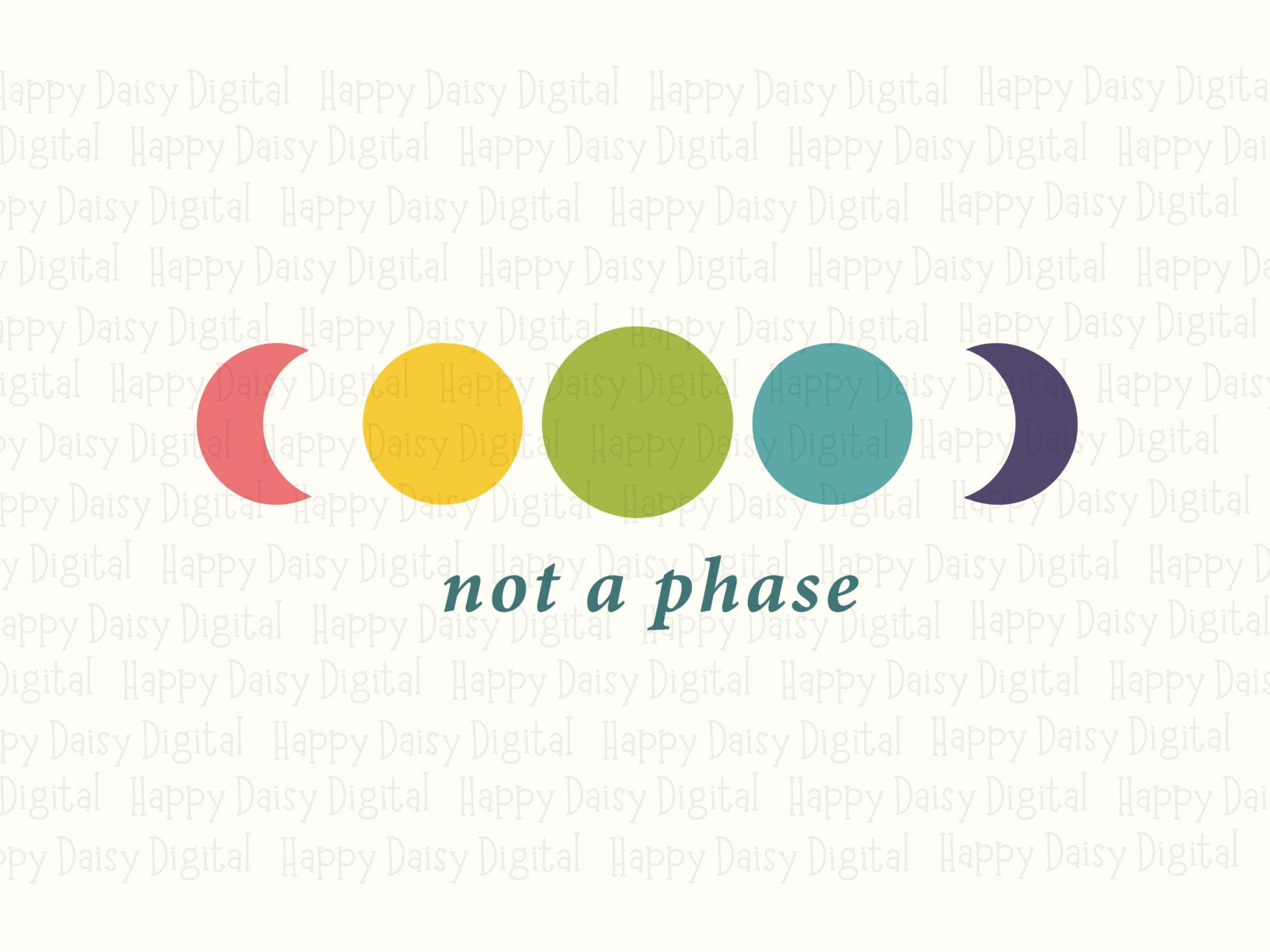 Not A Phase Svg, Rainbow Moon Phases Design | PNG Bundle, Print-Ready 300 DPI, Commercial Use - Image 2