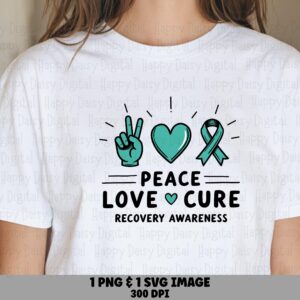 Peace Love Cure, Teal Ribbon Awareness Design Bundle - SVG PNG Files | Commercial Use, Cricut Silhouette Compatible