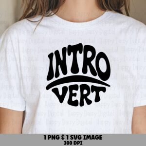 Introvert SVG, Groovy Retro Design | PNG Bundle, Black Wavy Arch Lettering, Cricut Silhouette Compatible