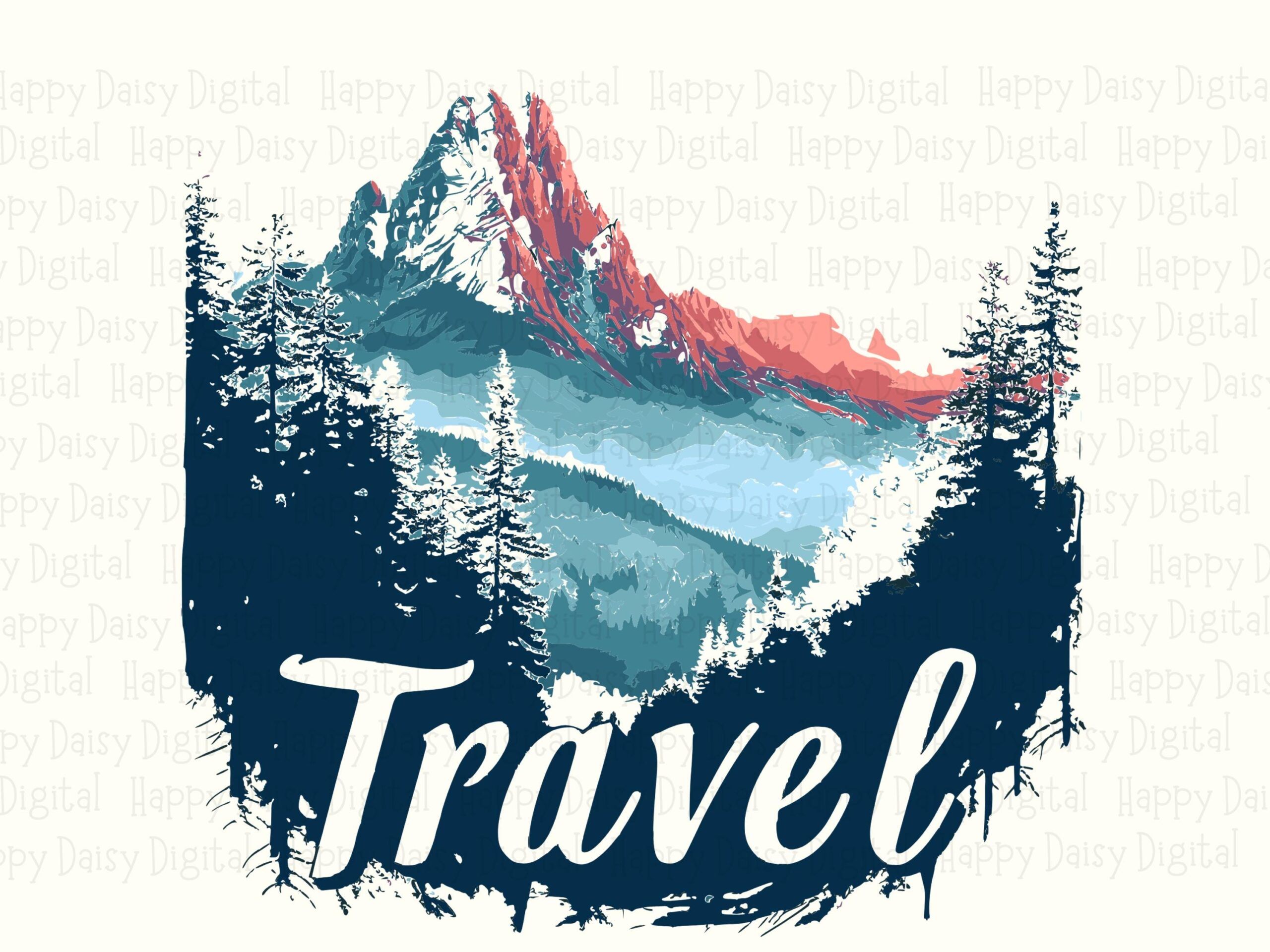 Mountain Valley PNG, Travel Script Landscape Clipart | Red-Orange Peak, Teal Scene SVG - Sublimation, 300 DPI - Image 2