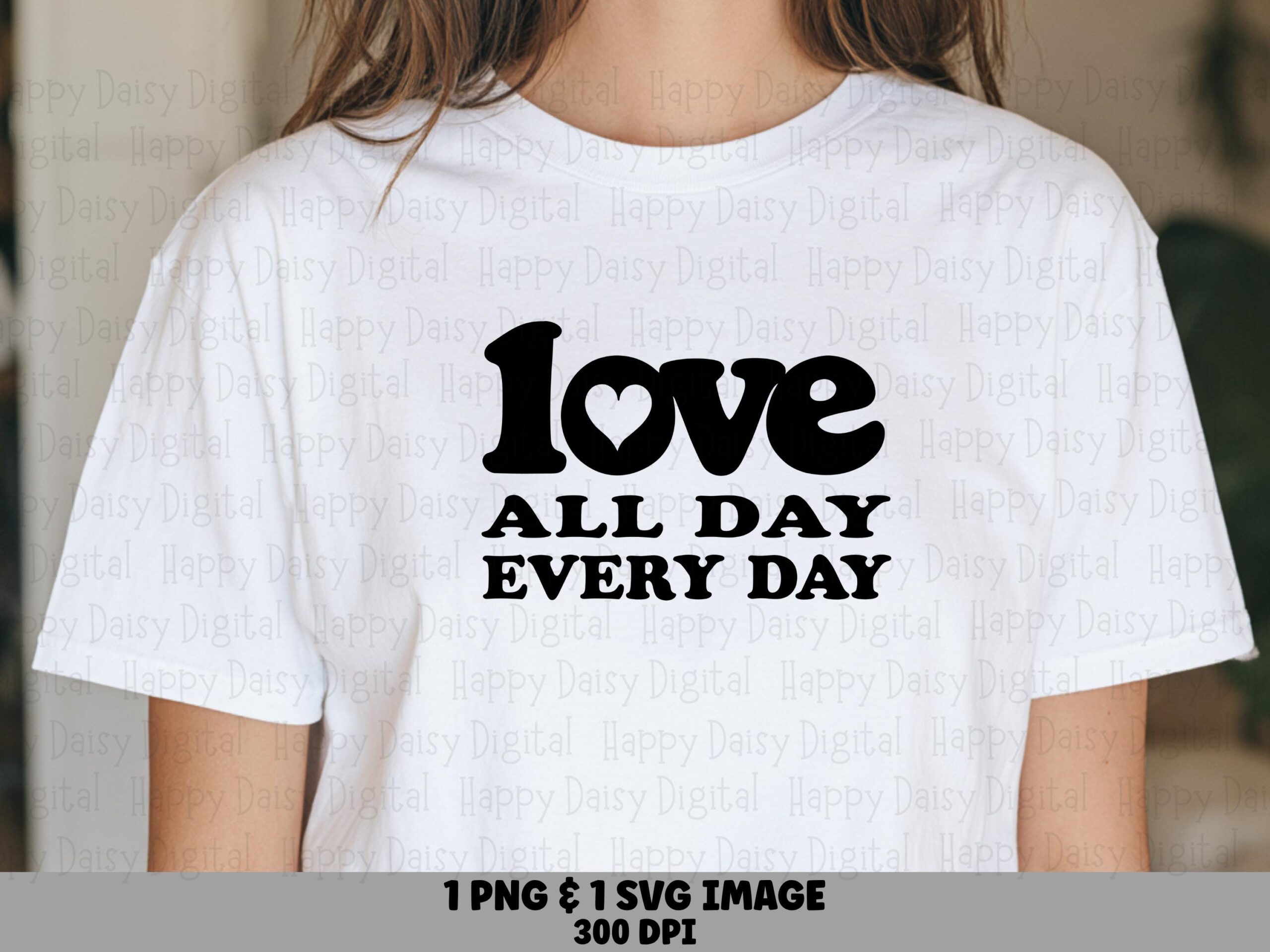 Love All Day, Retro Heart Typography Bundle | SVG, PNG 300 DPI - Sublimation, dtf, pod, Cricut, Silhouette, Canva