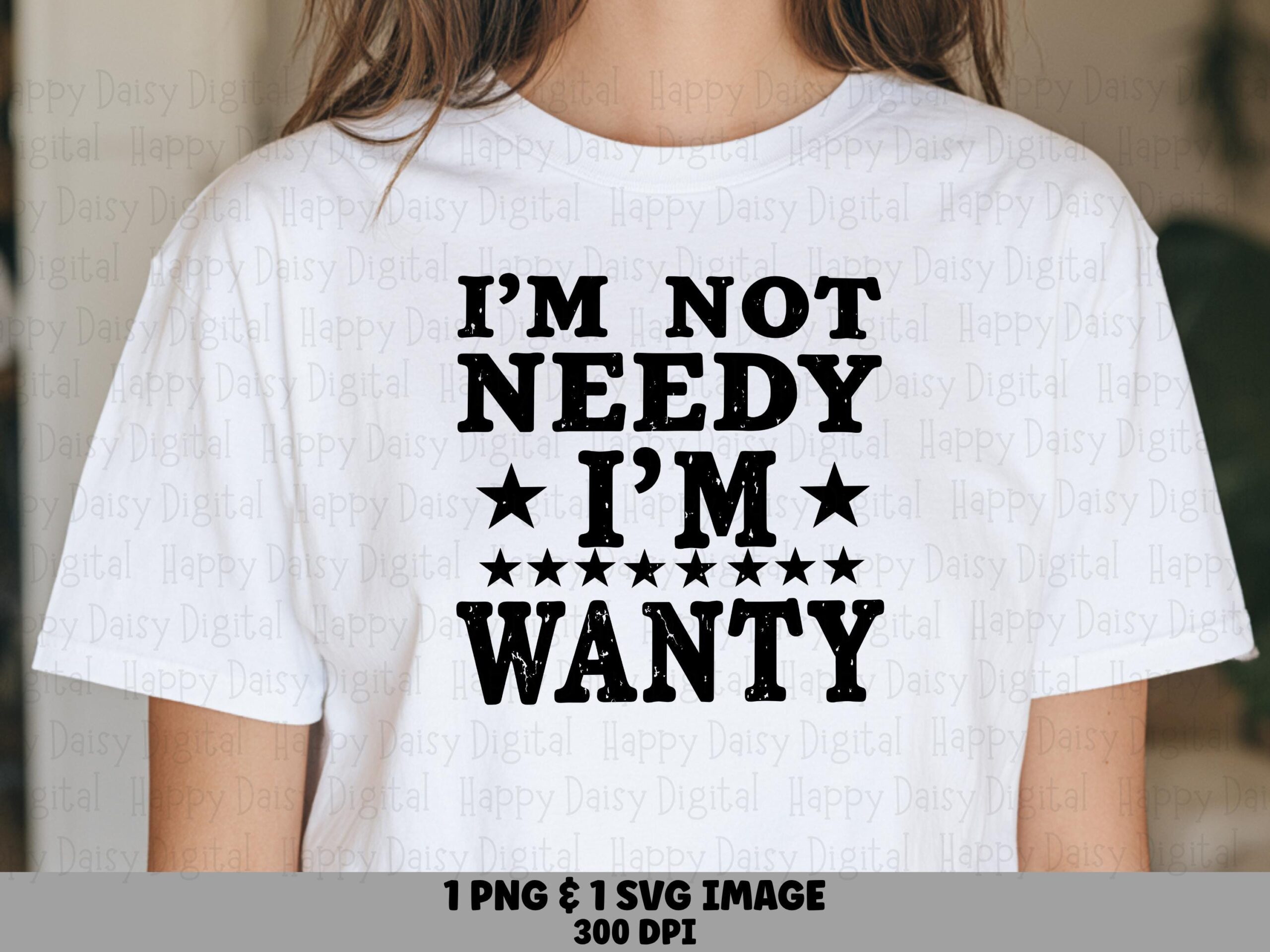 Im Wanty, Distressed Western Quote Design | SVG PNG Bundle, Star-Accented Lettering | 300 DPI Print-Ready