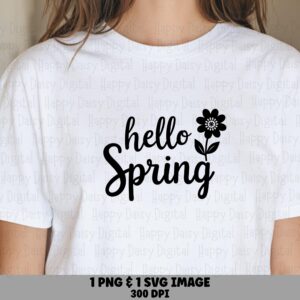 Hello Spring Svg, Script Daisy Lettering | PNG Bundle, 300 DPI, Sublimation, Commercial Use, Cricut Compatible