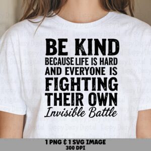 Be Kind SVG, Distressed Script Quote Design | PNG Bundle, Commercial Use | Sublimation, Cricut Compatible