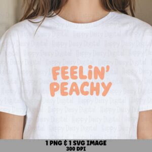 Feelin Peachy SVG Bundle, Retro Peach Bubble Lettering - PNG 300DPI, Sublimation, Cricut, For Mugs, Tumblers, Tote