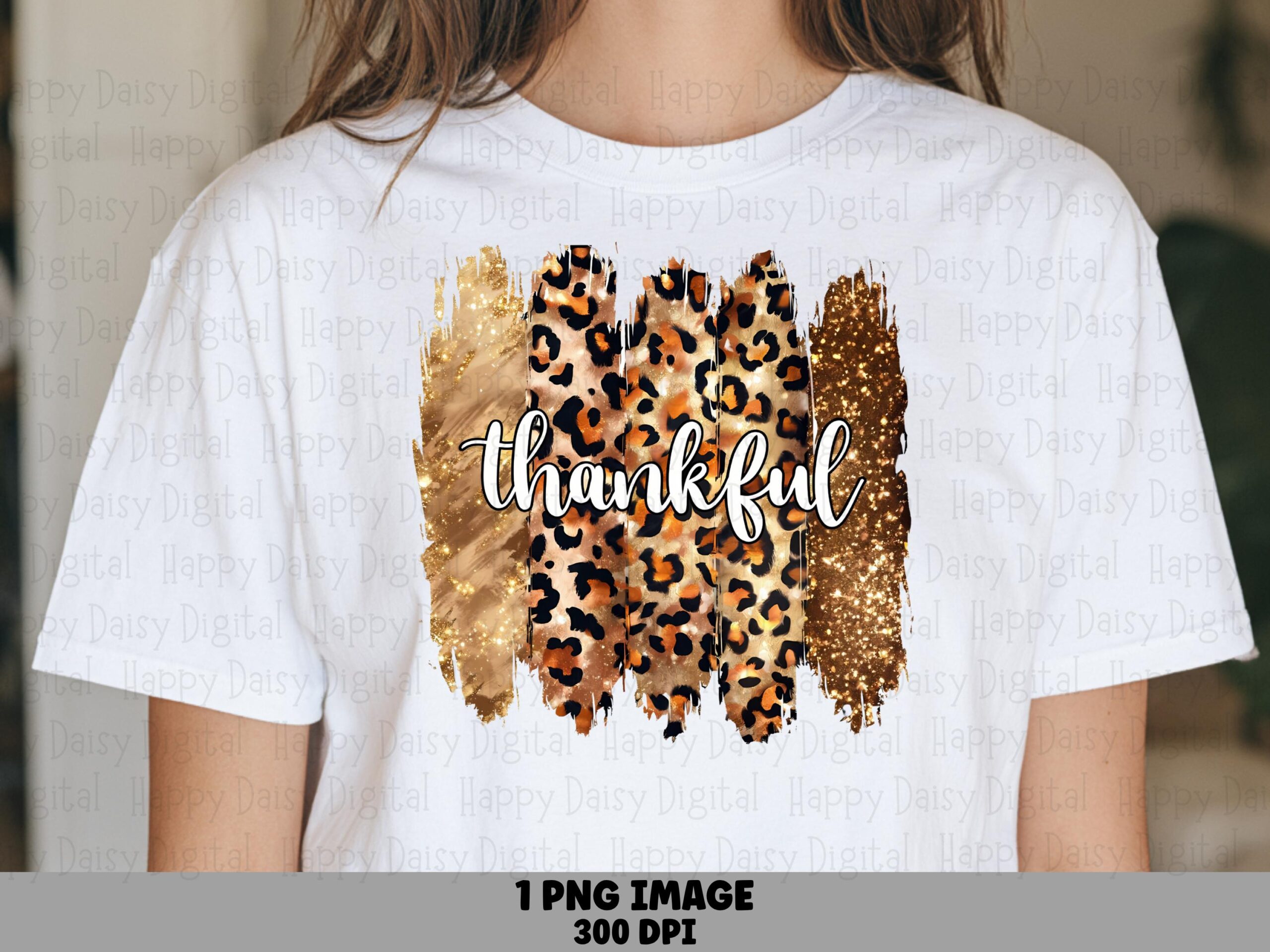 Thankful Glitter Leopard Brush PNG | Sublimation Commercial Use POD