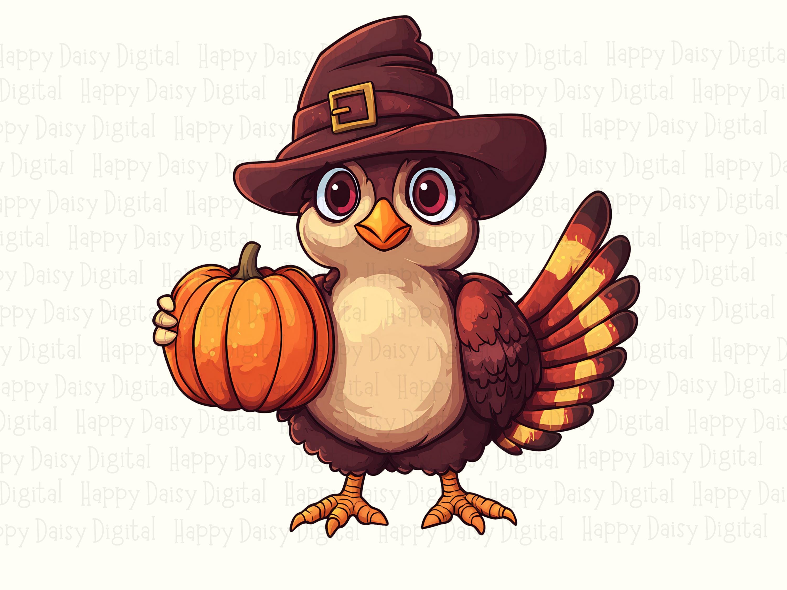 Pilgrim Turkey with Pumpkin PNG | Sublimation Commercial Use POD - Image 2