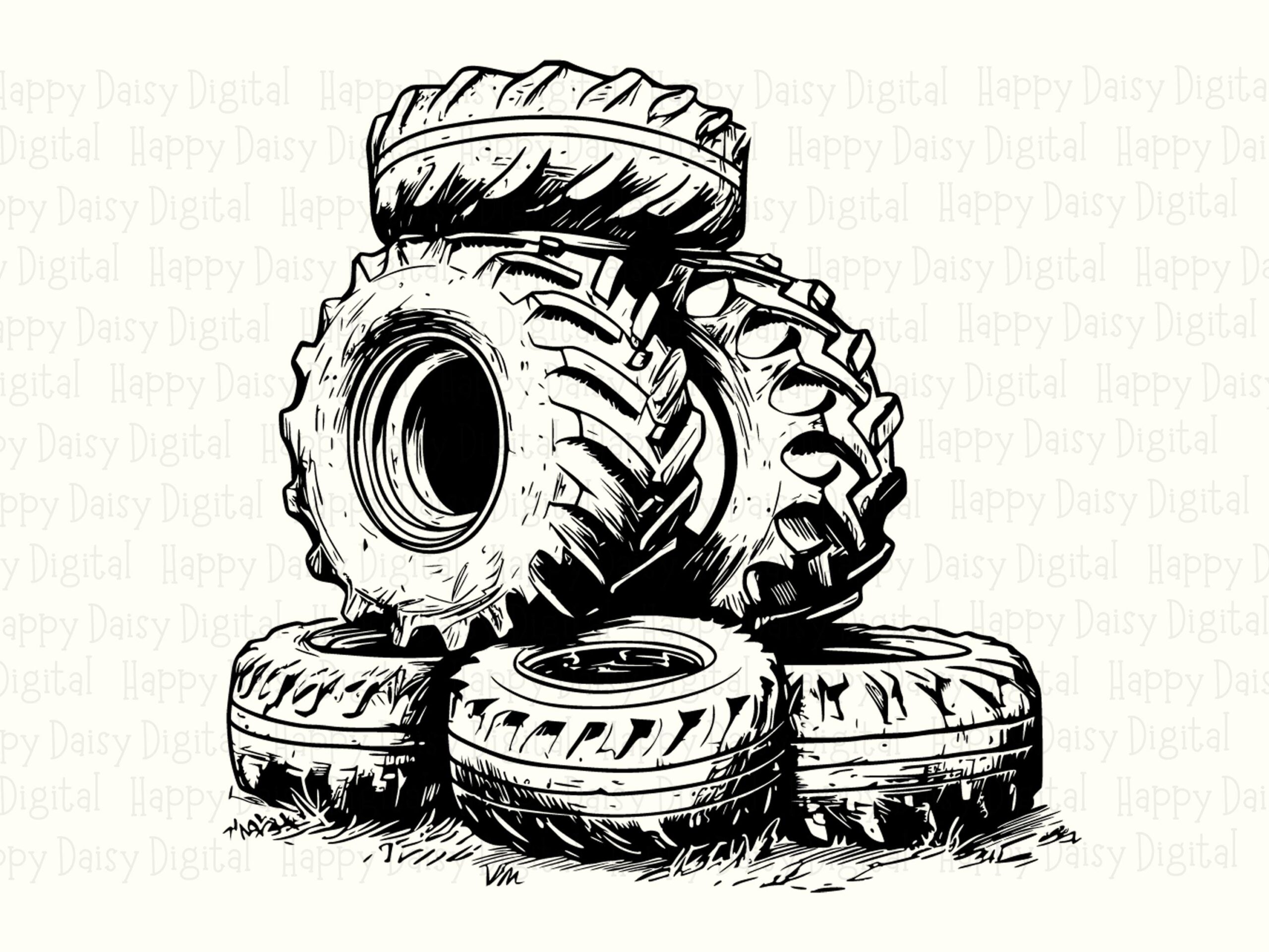 Tire Pile Design, Sketch Clipart PNG SVG | Farm Tractor Stack, 300 DPI, Commercial License - Image 2