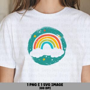 Distressed Rainbow, Boho Retro Cloud Design | PNG SVG, 300 DPI Print-Ready | Commercial Use License
