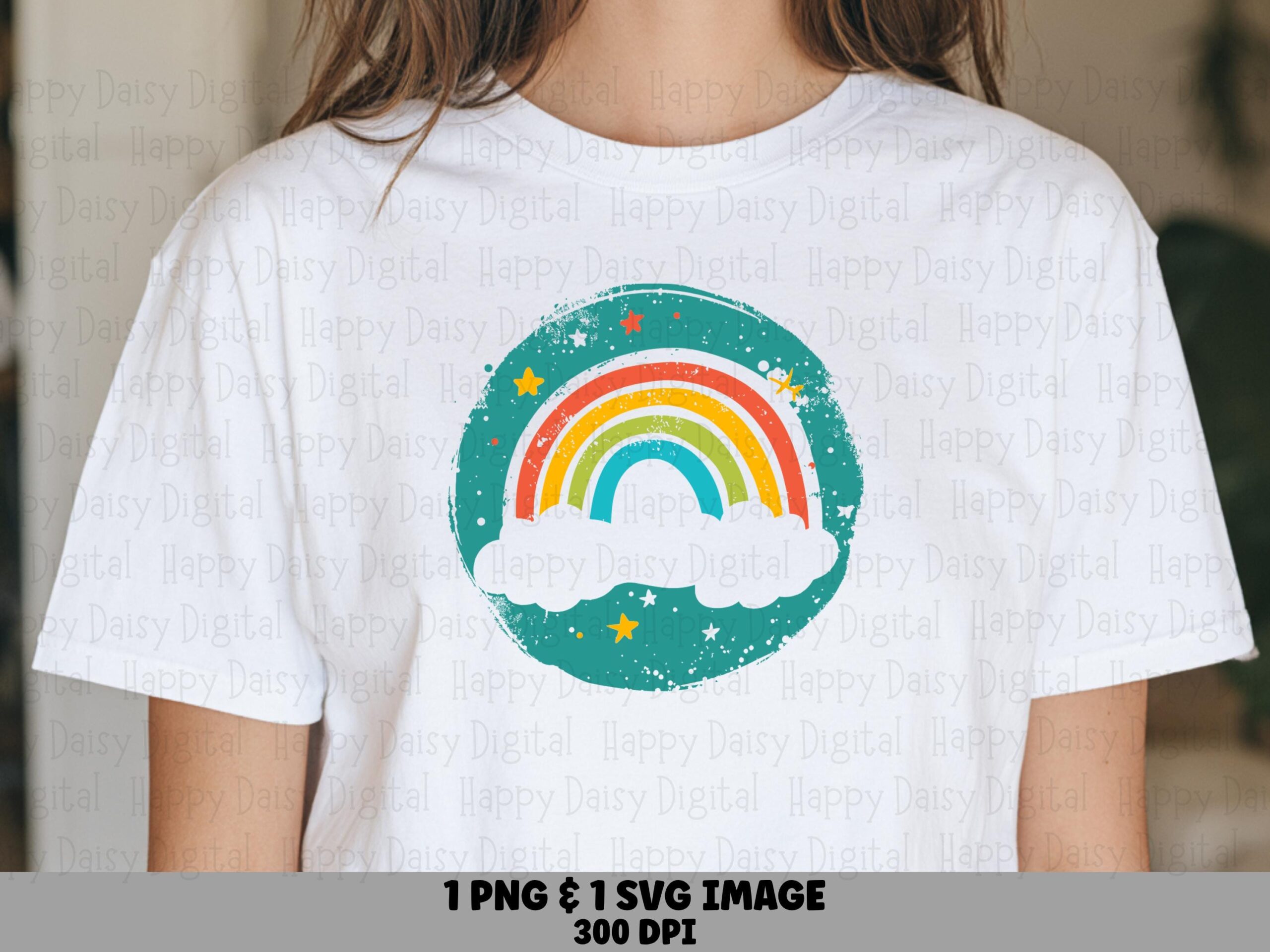 Distressed Rainbow, Boho Retro Cloud Design | PNG SVG, 300 DPI Print-Ready | Commercial Use License
