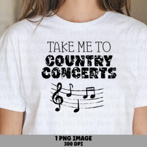 Country Concerts, Bold Typography PNG | Hand-Drawn Music Notes, Sublimation 300 DPI, Commercial Use