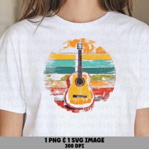 Retro Sunset Guitar, Vintage Distressed PNG SVG | Sublimation Digital File, Commercial Use | 300 DPI