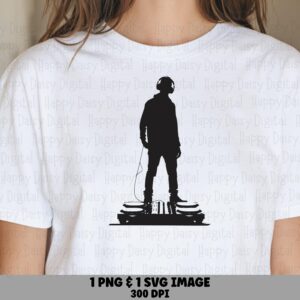 Dj Silhouette Png, Turntable Vibes Art, Headphones Figure | SVG Included, 300 DPI - Commercial Use License