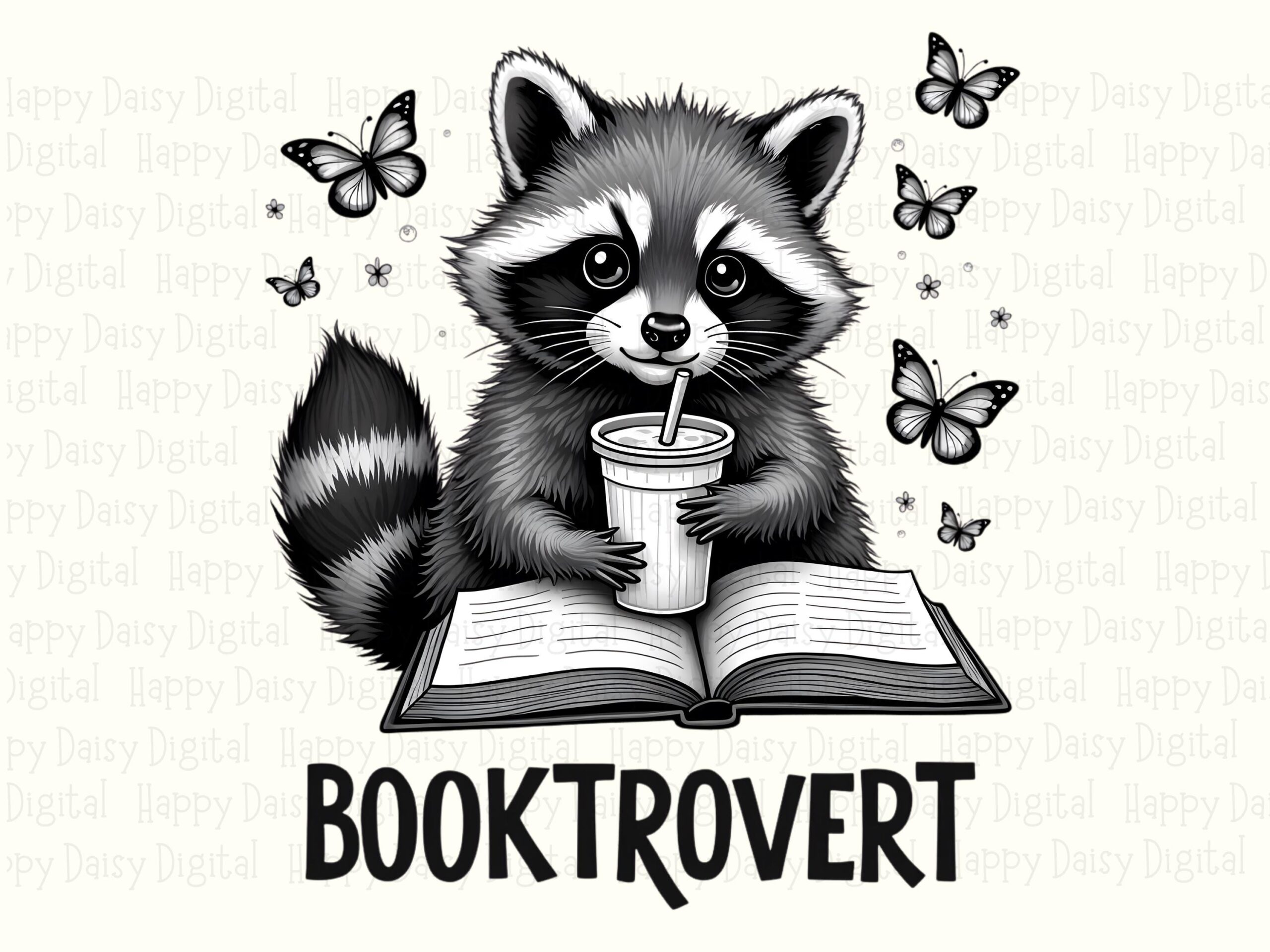 Booktrovert Raccoon PNG | Sublimation Commercial Use POD - Image 2