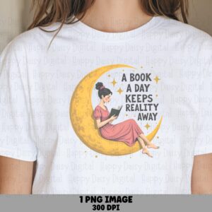 Moon Reader Girl PNG | Sublimation Commercial Use POD