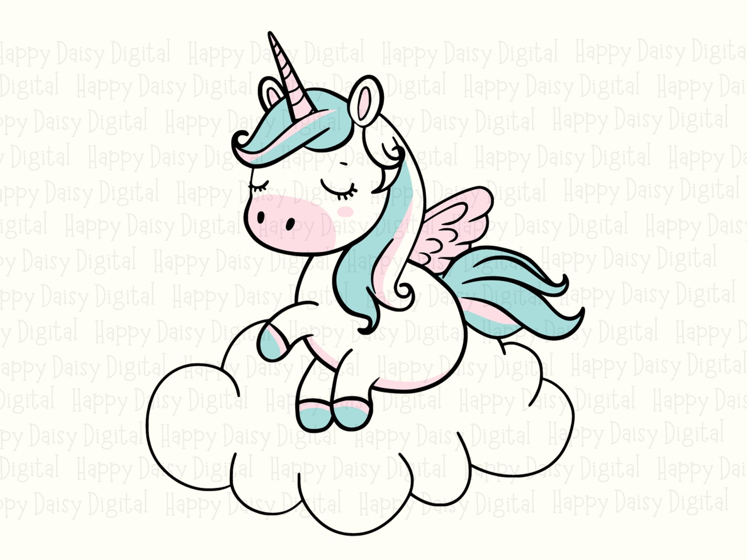 Unicorn Cloud, Dreamy Pastel Clipart | PNG + SVG Digital Files, Mint Hair Pink Wings, 300 DPI, Commercial License - Image 2