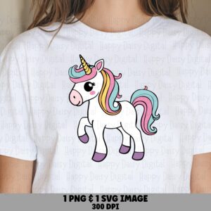 Baby Unicorn, Rainbow Mane Pony PNG SVG | Cute Cartoon Foal Digital Files, Commercial Use, 300 DPI Print-Ready