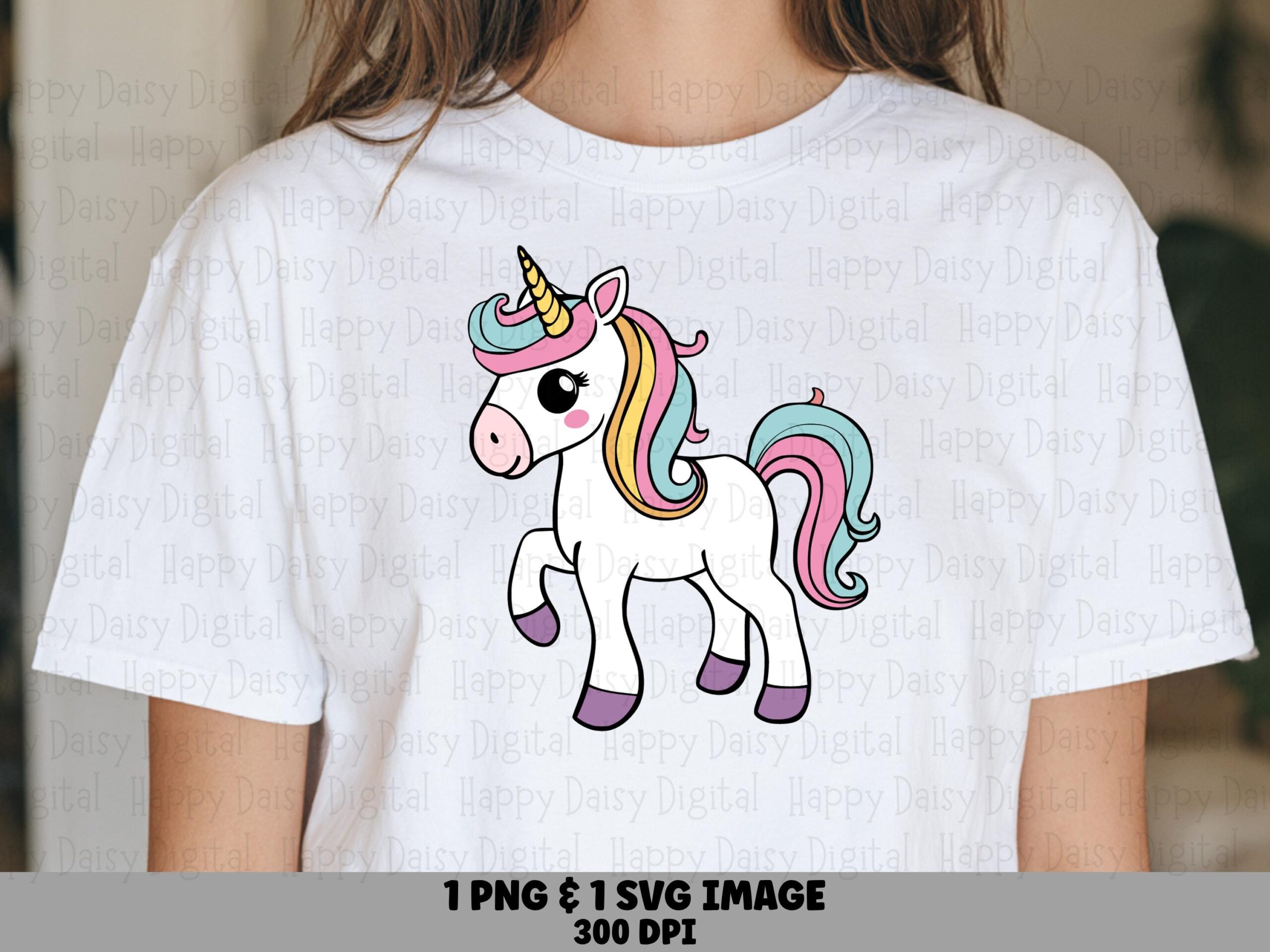 Baby Unicorn, Rainbow Mane Pony PNG SVG | Cute Cartoon Foal Digital Files, Commercial Use, 300 DPI Print-Ready