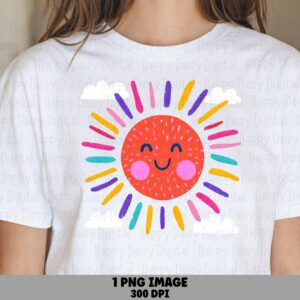 Sun PNG Design, Cheerful Smiling Clipart With Multicolor Rays | Sublimation, Commercial Use | 300 DPI Transparent