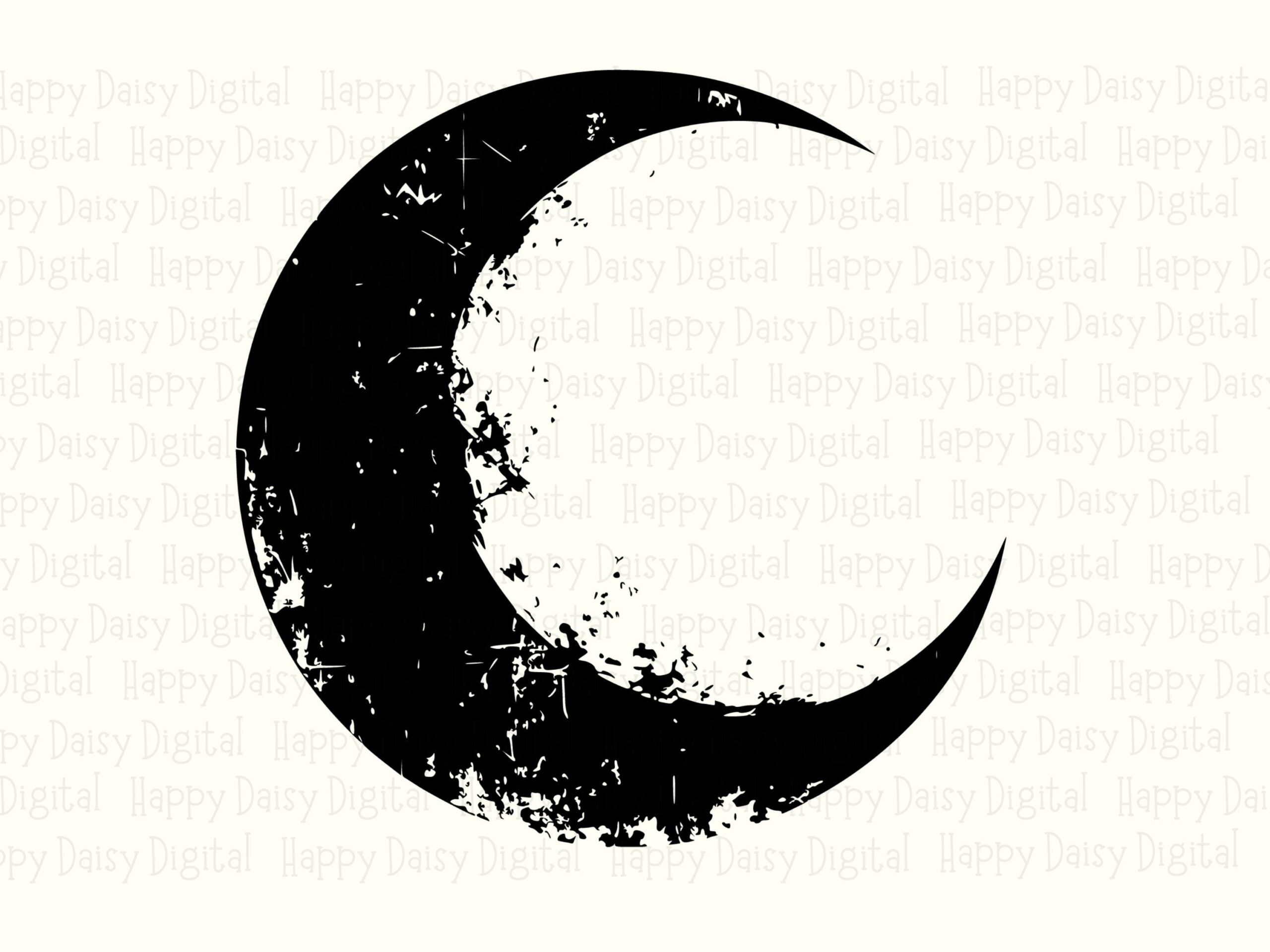 Crescent Moon, Distressed Grunge Clipart | PNG & SVG Files | 300 DPI, Commercial Use, Sublimation - Image 2