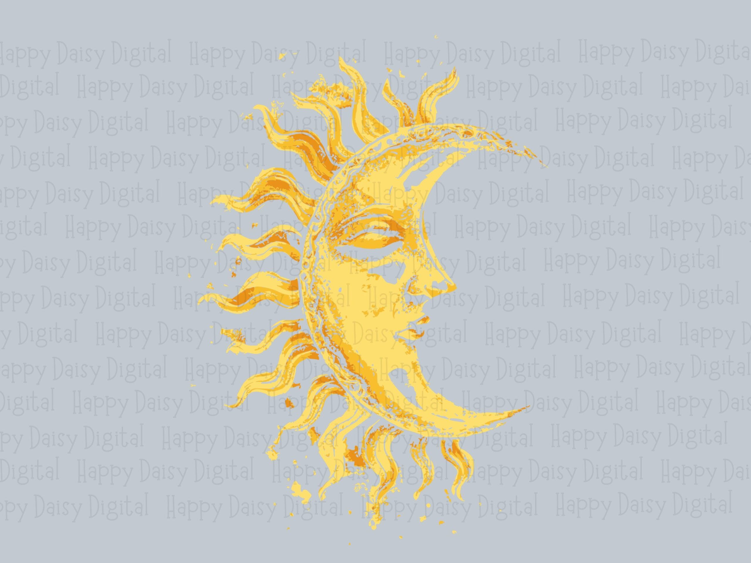 Golden Moon, Vintage Celestial Sun Face Art PNG SVG | Sublimation Print-Ready, 300 DPI, Commercial Use License - Image 2