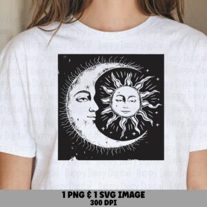 Moon Mandala, Black White Celestial Design - PNG SVG Files | Sublimation, Commercial Use, For POD Sellers