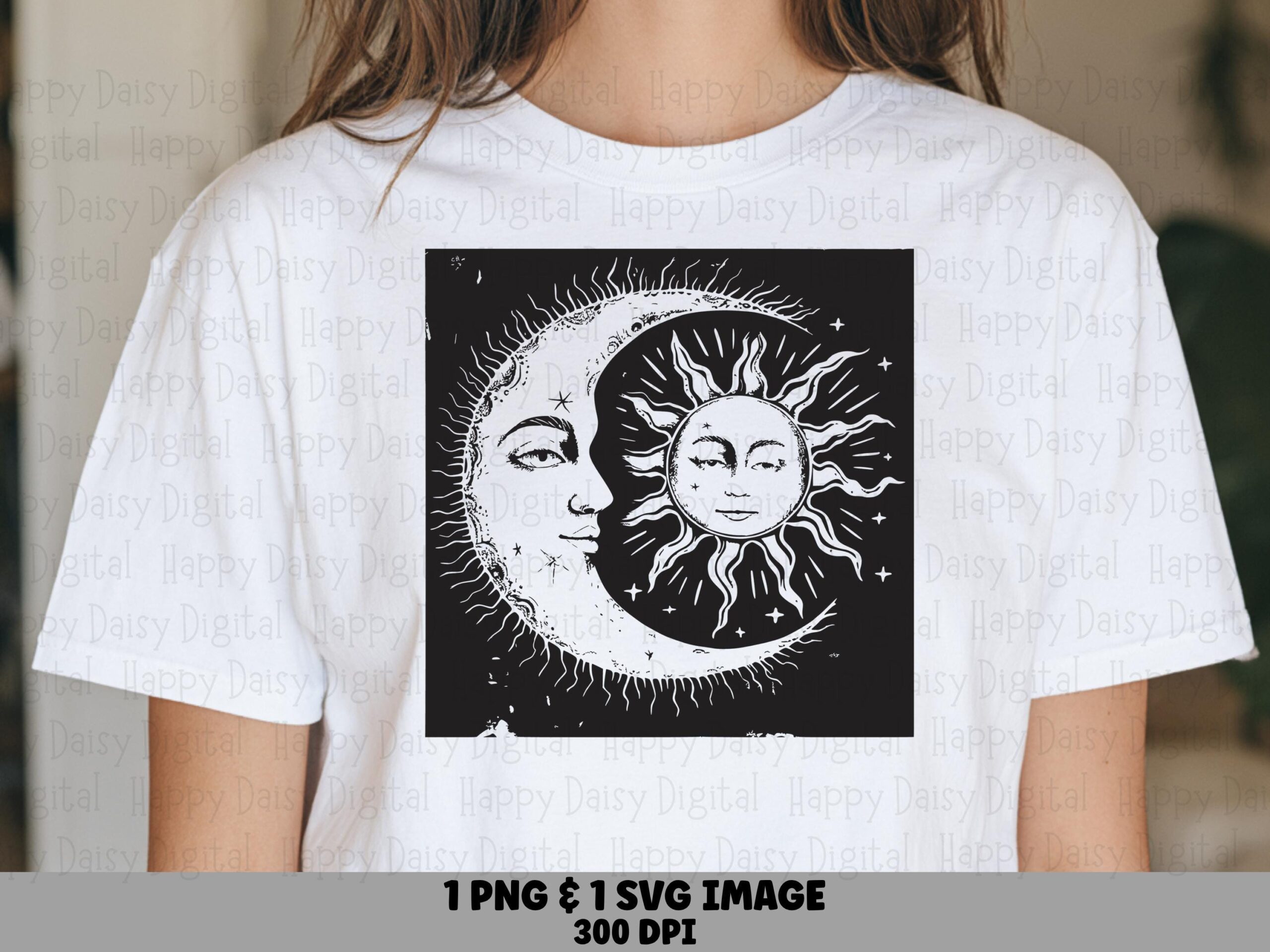 Moon Mandala, Black White Celestial Design - PNG SVG Files | Sublimation, Commercial Use, For POD Sellers