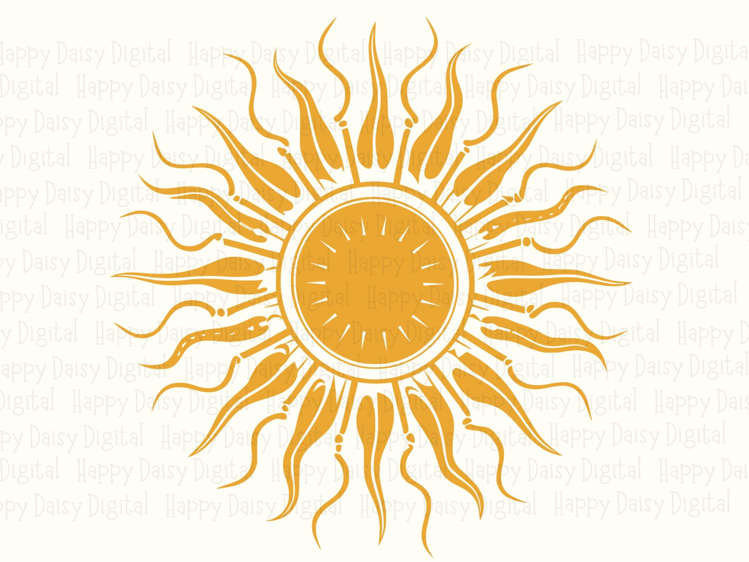 Sunburst, Boho Mustard Retro Design PNG SVG | Sublimation, Commercial Use, Hand-Drawn 300 DPI Files, Wavy Rays - Image 2