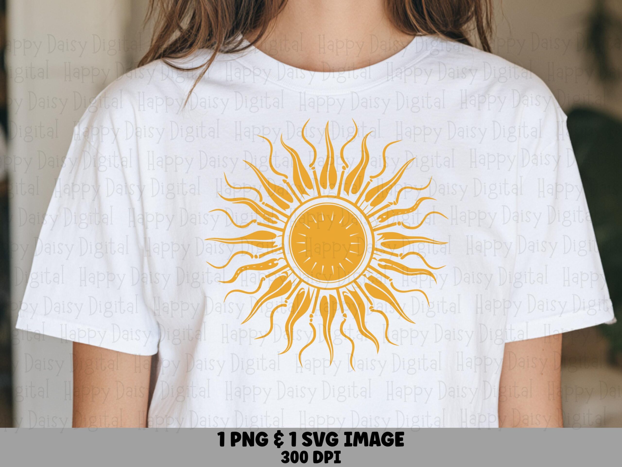 Sunburst, Boho Mustard Retro Design PNG SVG | Sublimation, Commercial Use, Hand-Drawn 300 DPI Files, Wavy Rays